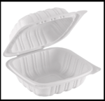 6″ x 6″ Microwaveable White Mineral-Filled Plastic Hinged Take-Out Container, Large