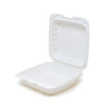 8″ x 8″ 1-Compartment Microwaveable White Mineral-Filled Plastic Hinged Take-Out Container