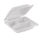 8″ x 8″ 3-Compartment Microwaveable White Mineral-Filled Plastic Hinged Take-Out Container