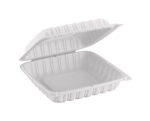 9″ x 9″ 1-Compartment Microwaveable White Mineral-Filled Plastic Hinged Take-Out Container