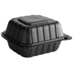 6″ x 6″ 1-Compartment Microwaveable Black Mineral-Filled Plastic Hinged Take-Out Container