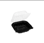 6″ x 6″ x 3″ Microwaveable 1-Compartment Black / Clear Hinged Container