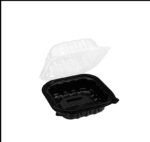 8″ x 8″ x 3″ Microwaveable 1-Compartment Black Container with Clear Hinged Vented Lid