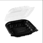 9″ x 9″ x 3″ Microwavable 1-Compartment Black / Clear Hinged Container