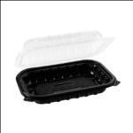 9″ x 6″ Microwaveable 1-Compartment Black / Clear Hinged Container