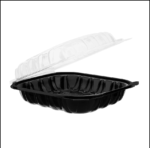 9″ x 10″ Microwaveable 1-Compartment Black / Clear Hinged Container