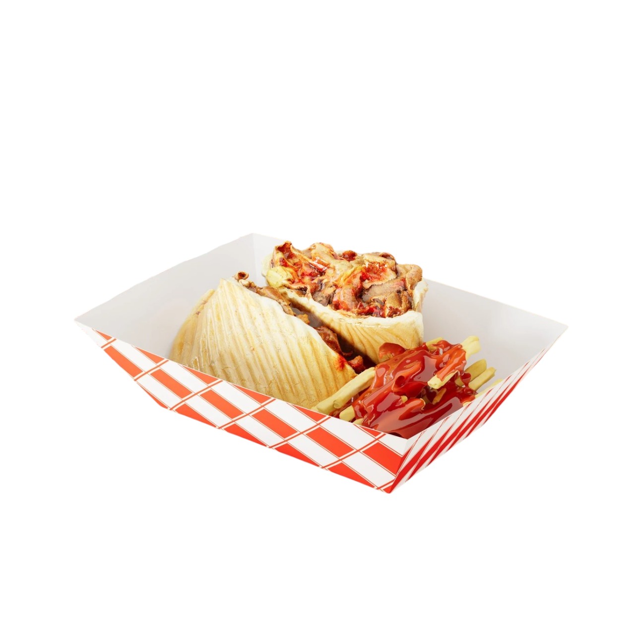 3 lb. White/Red Paper Food Tray, 5.4″ x 3.1″ x 2.1″