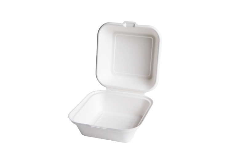 6″ x 6″ x 3″ White Bagasse Take-Out Container, PFAS Free, White