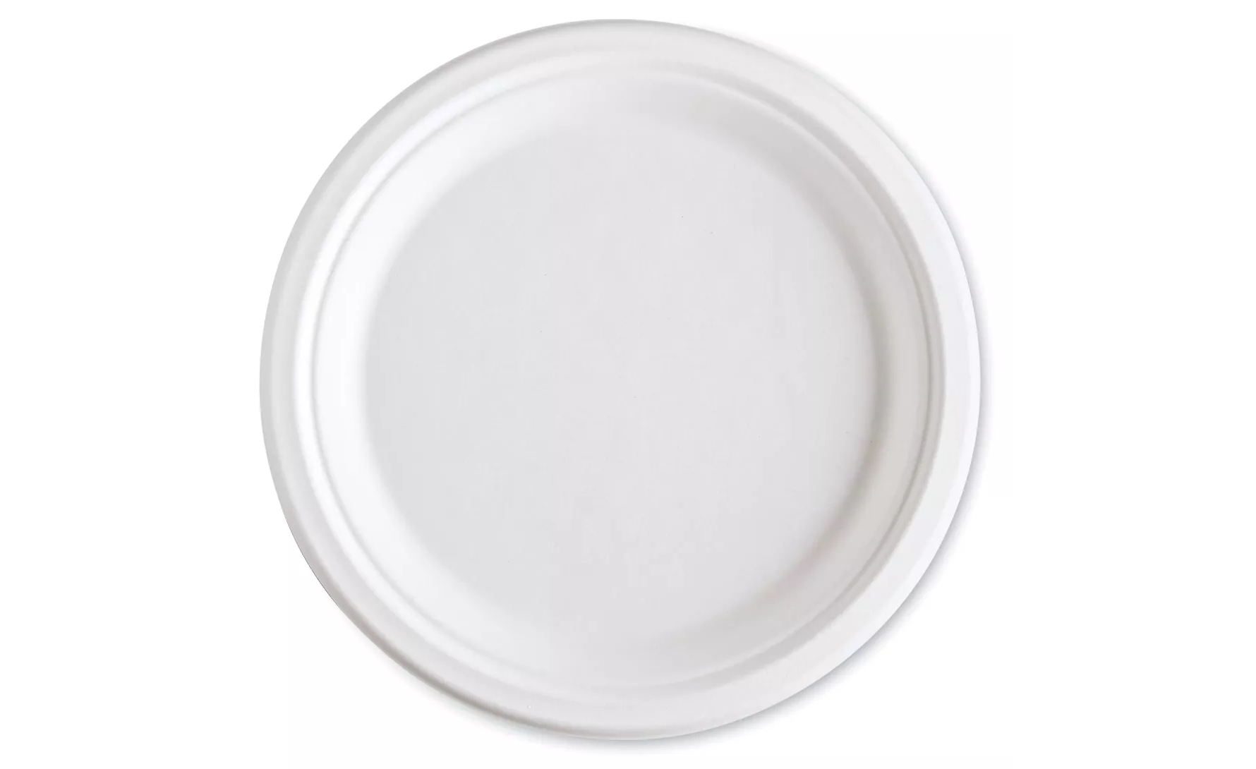 9″ Compostable Bagasse Round Plate, PFAS Free, White 4/125