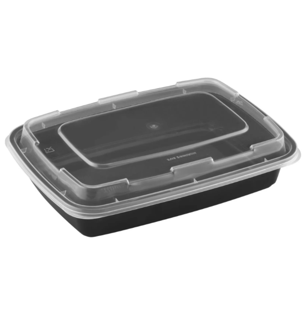 zoho_img_5892498000001186671 28 oz. Black Rectangular Microwaveable Container with Clear Lid - Image 1