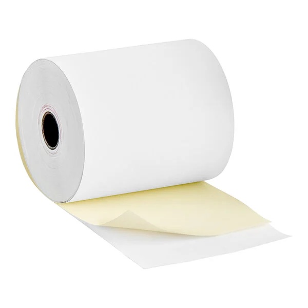 3″ x 90′ 2-Ply White & Yellow Carbonless Paper roll