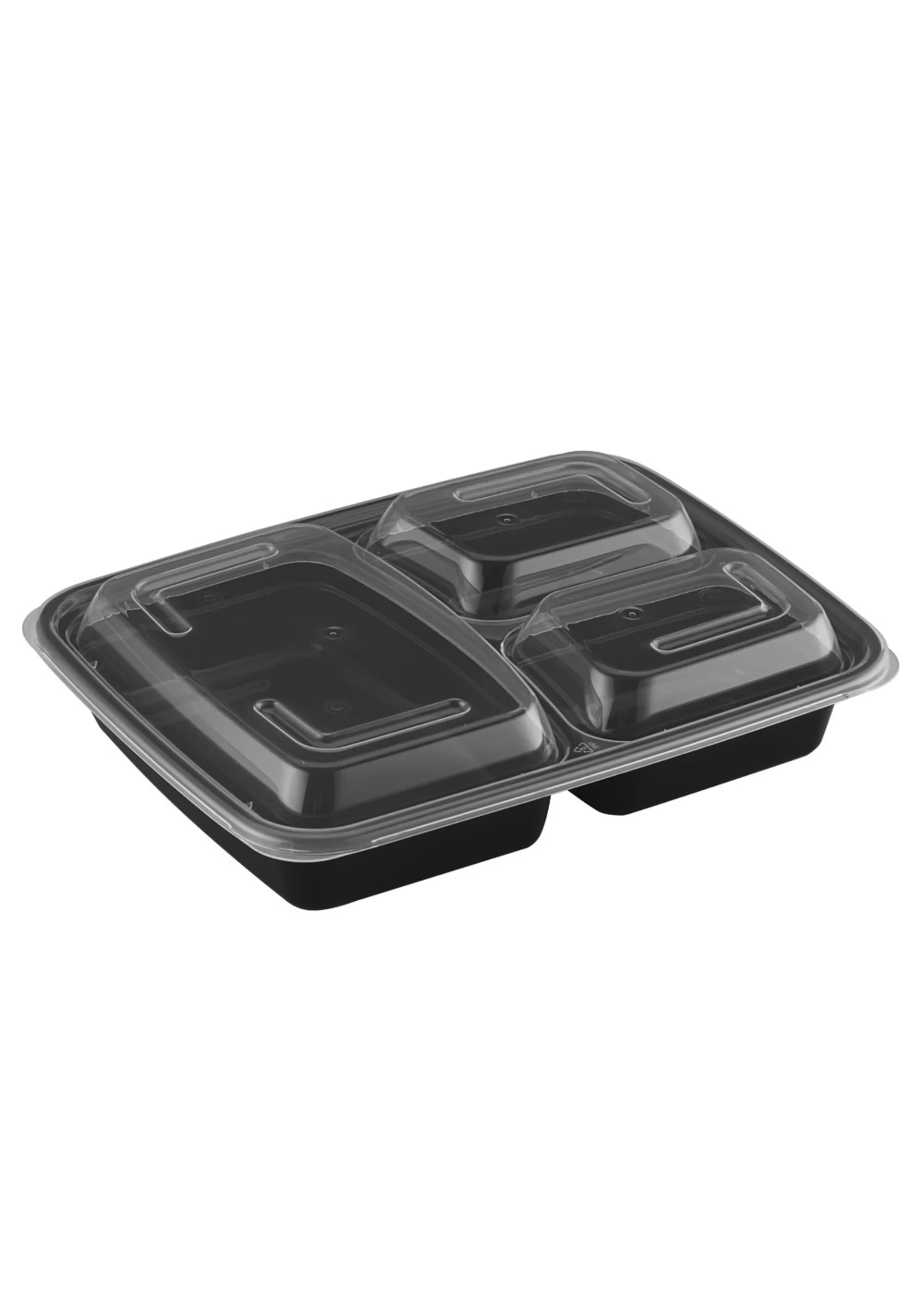 33oz Rectangular Microwaveable Container with Lid 3-compartment, (6/50)