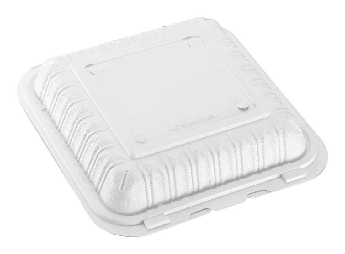 8″ x 8″ 1-Compartment Microwaveable MFPP Hinged Take-Out Container, Vented, White