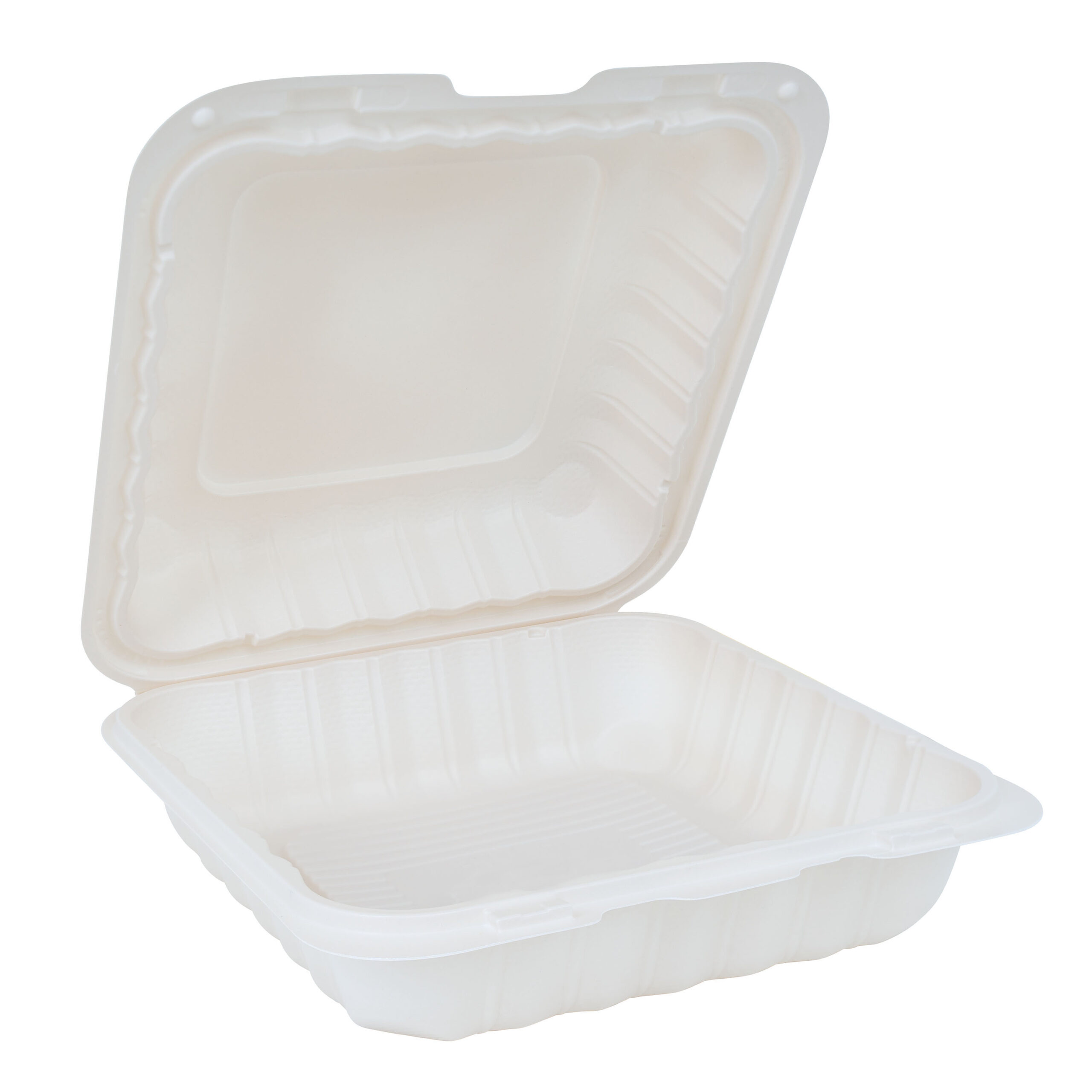 EcoSystems 8″ x 8″  1-Compartment Microwaveable MFPP Hinged Take-Out Container, White