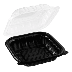 PP Black Tray with Translucent Lid, 8″ x 8″, 100 Sets (50/4)