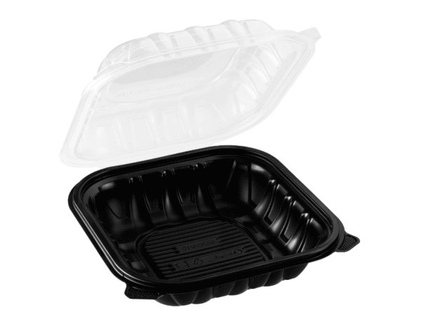 PP Black Tray with Translucent Lid, 8″ x 8″, 100 Sets (50/4)