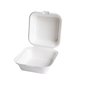 6″ x 6″ x 3″ White Bagasse Take-Out Container, PFAS Free