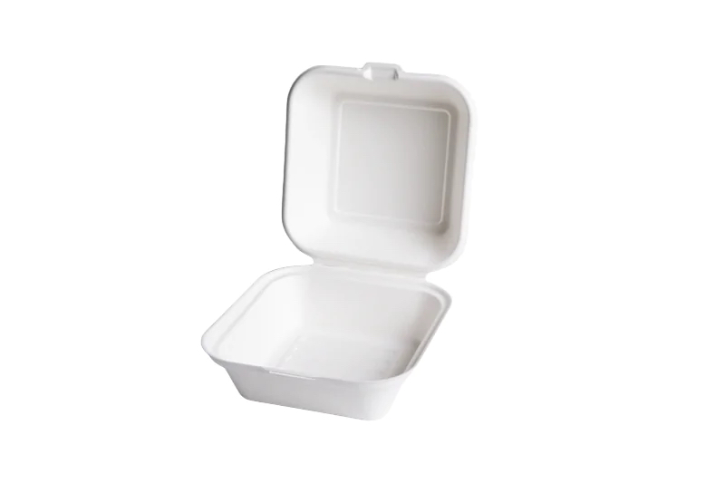 6″ x 6″ x 3″ White Bagasse Take-Out Container, PFAS Free