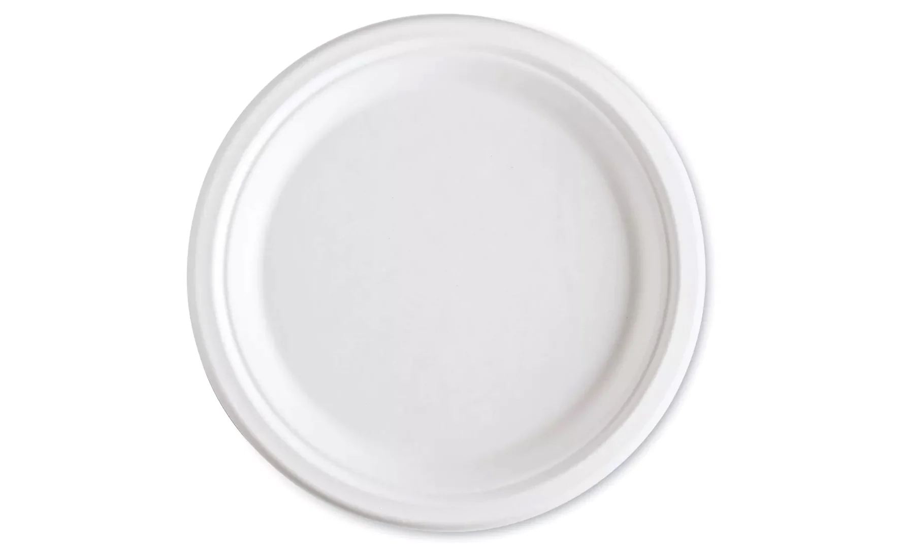 9″ White Round Compostable Bagasse Plate, PFAS Free