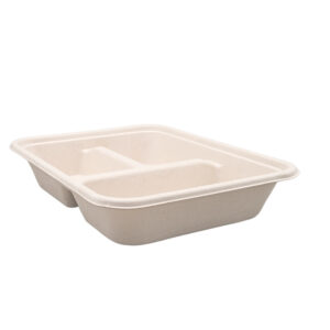32 oz. 3-Compartment Compostable Kraft Fiber Container, PFAS Free