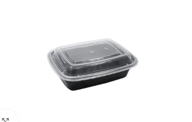 16 oz. Black Rectangular Microwavable Container with Lid