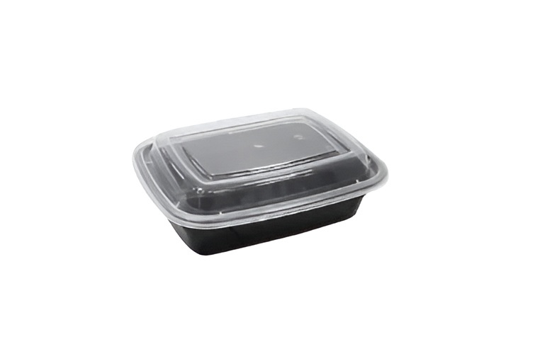 16 oz. Black Rectangular Microwavable Container with Lid